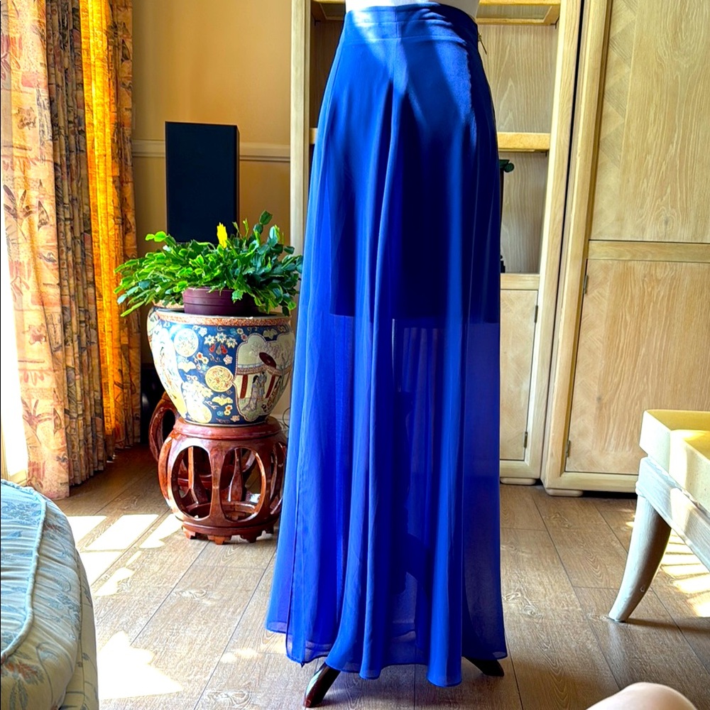 Bebe Blue Maxi A-Line Skirt with Slit
